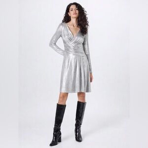 Lauren Ralph Lauren Glendon Silver Cocktail Dress Size 2